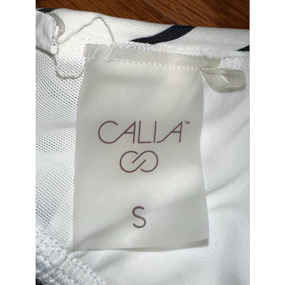 Calia Strappy Back Ruched White Black Stripe Bikini Swim Top Size S - Picture 3 of 13